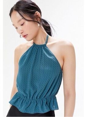 Urban Outfitters UO Autumn Peplum Halter Top Teal Medium
